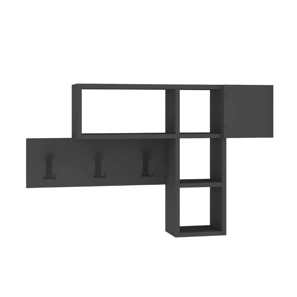 Appendiabiti da parete antracite con 3 ganci appendiabiti e 4 nicchie a giorno Game