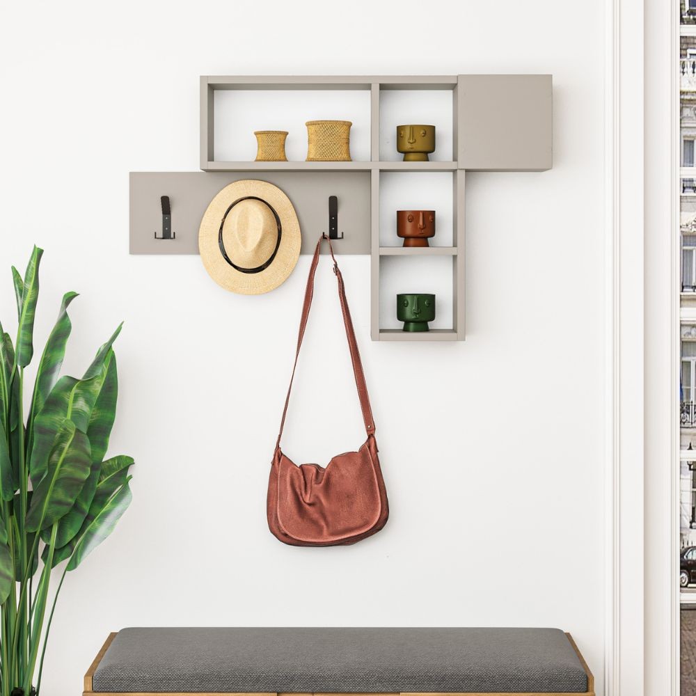 Appendiabiti da parete cashmere con 3 ganci appendiabiti e 4 nicchie a giorno Game