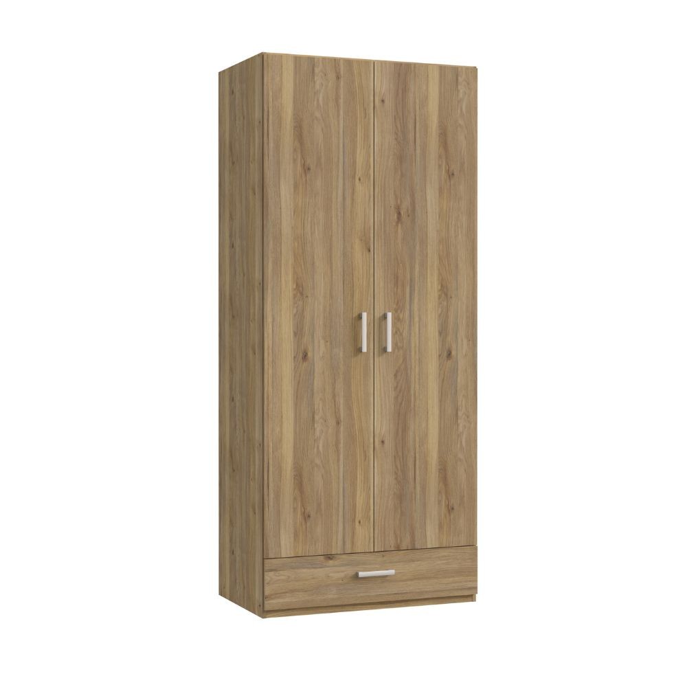 Armadio Arcadia 2 ante battenti e un cassetto colore rovere medio