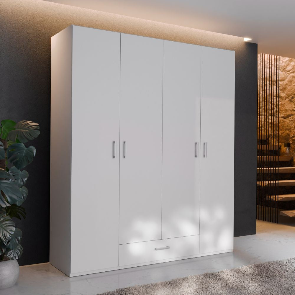 Armadio Arcadia 4 ante battenti e un cassetto colore bianco