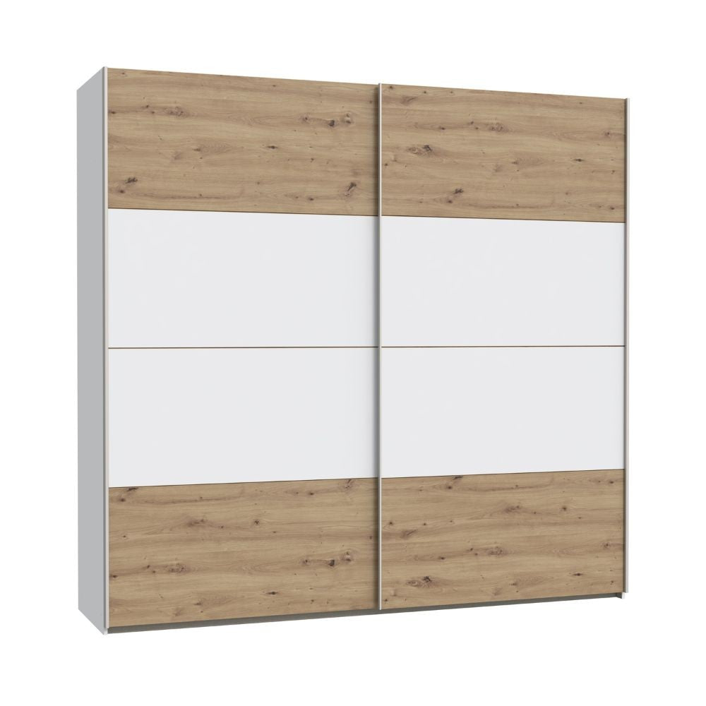 Armadio Elio 2 ante scorrevoli colore rovere con dettaglio bianco