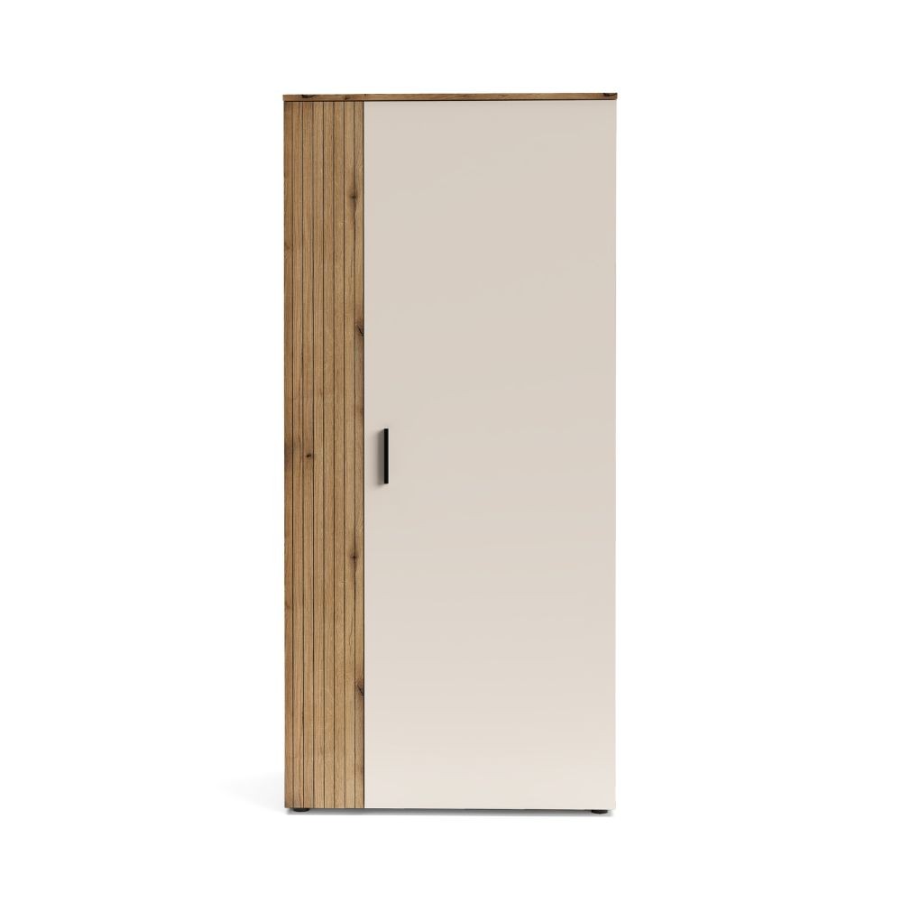 Armadio Frezo08 2 ante battenti con dettaglio a listelli verticali colore cashmere e rovere evoque