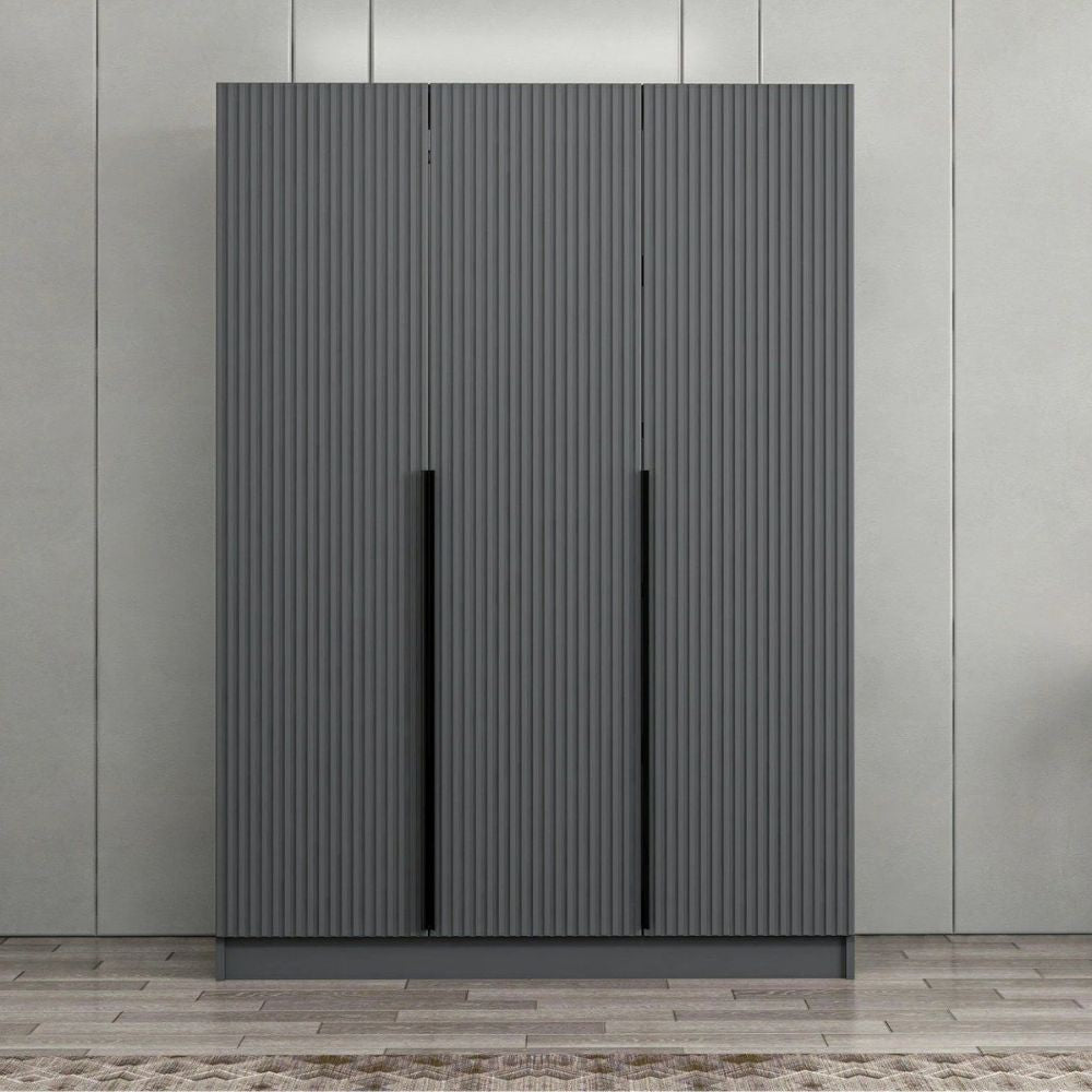 Armadio Kale 3 ante battenti colore antracite effetto cannettato