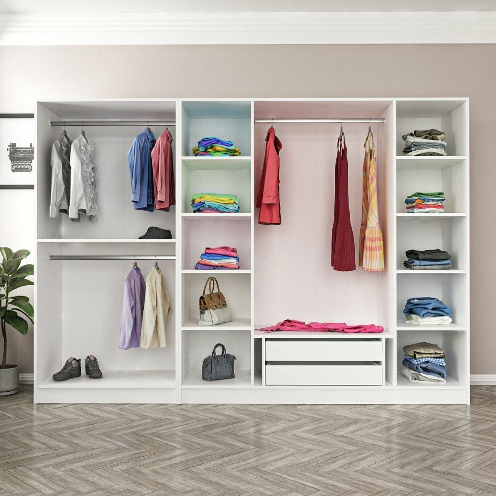 Armadio Kale 6 ante battenti colore bianco effetto cannettato