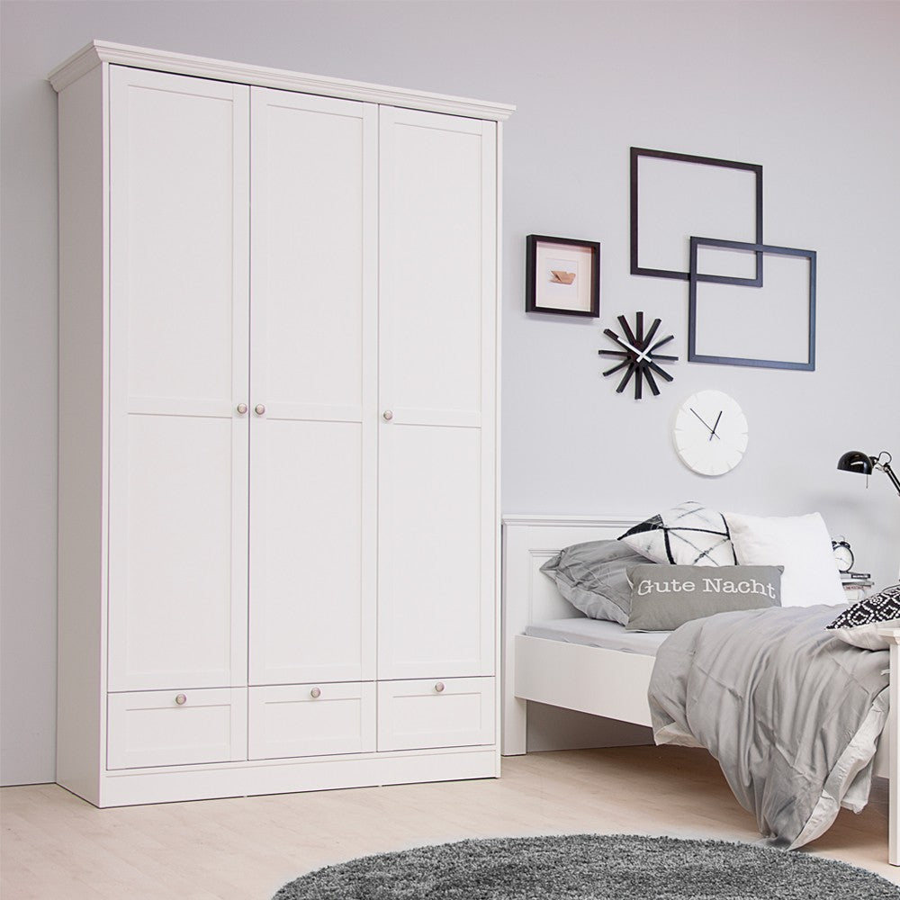 Armadio Landwood18 bianco tre ante e tre cassetti