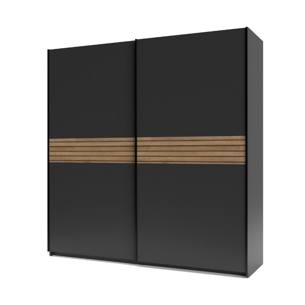 Armadio Metropol 2 ante scorrevoli colore antracite con inserti rovere