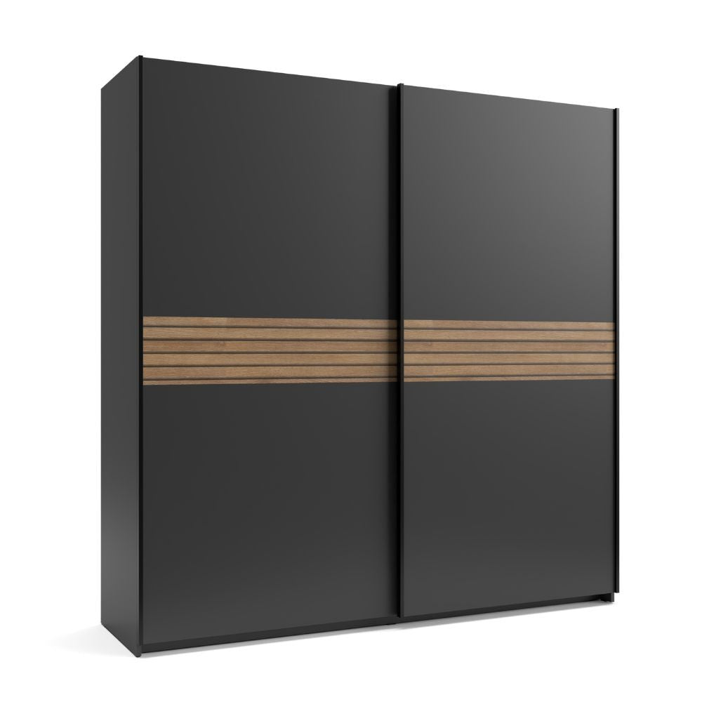Armadio Metropol 2 ante scorrevoli colore antracite con inserti rovere