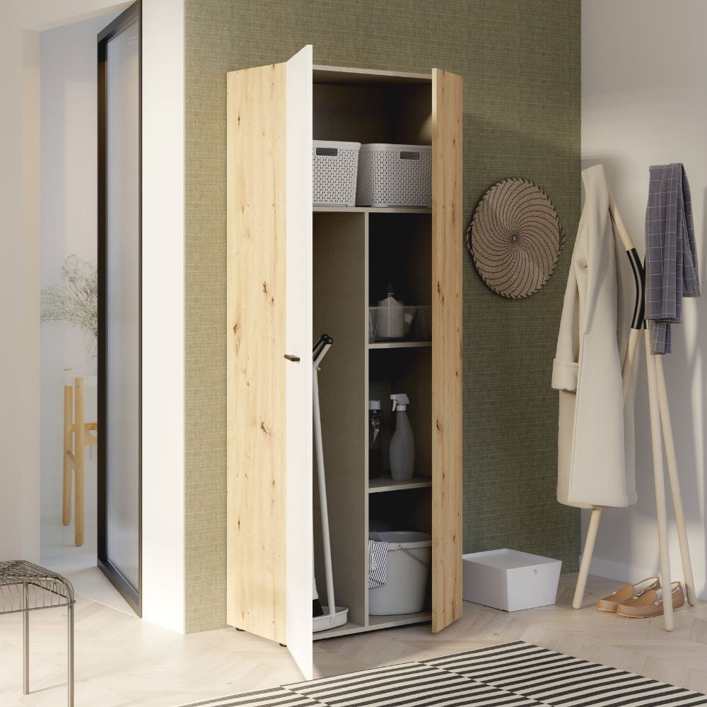 Armadio multiuso Teodoro 2 ante con portascope struttura rovere e 1 anta bianco
