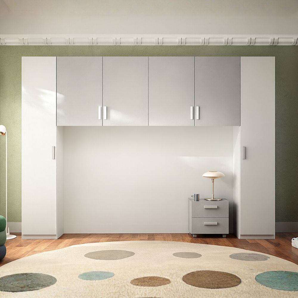 Armadio ponte Granada con comodino colore bianco opaco e gesso