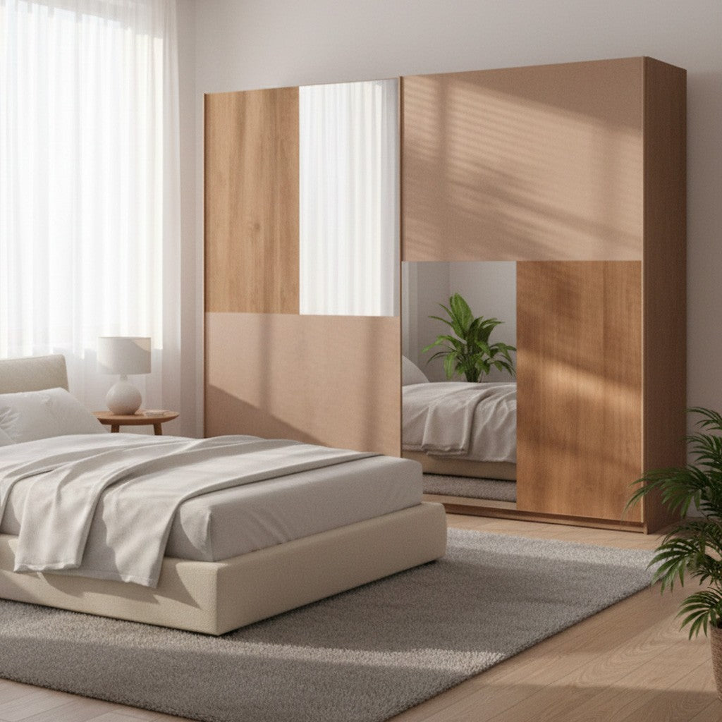 Armadio Quinn 2 ante scorrevoli con specchi colore bronzo noce mercure