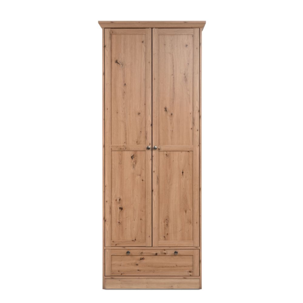 Armadio Timber 40A con 2 ante e 1 cassetto in rovere anticato con pomelli in metallo