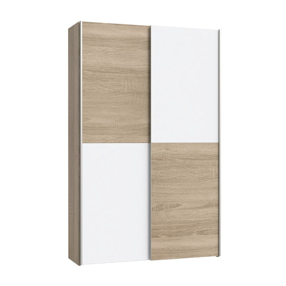 Armadio Zeno con 2 ante scorrevoli rovere e bianco e struttura rovere