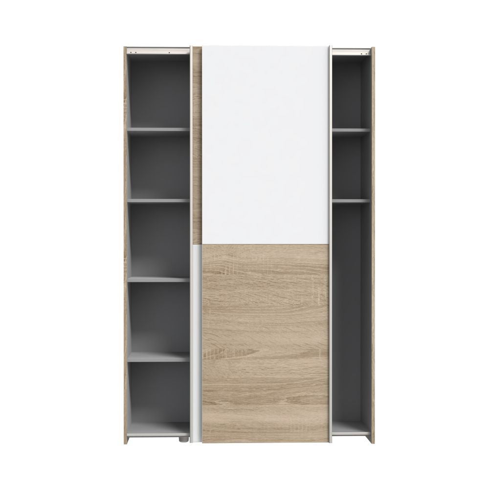 Armadio Zeno con 2 ante scorrevoli rovere e bianco e struttura rovere