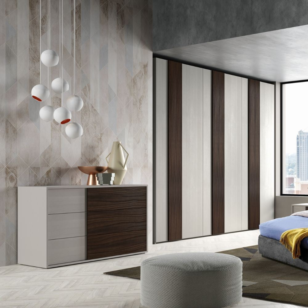 Camera da letto Cecilia grigio frassinato con inserti noce scuro