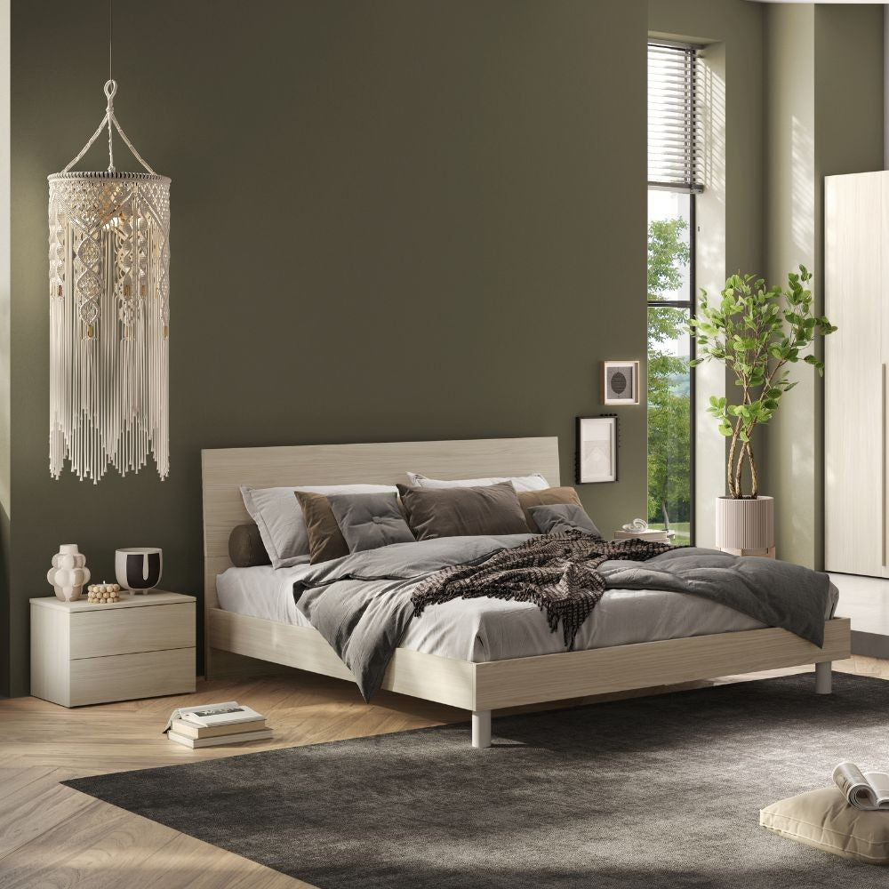 Camera da letto Corinna con armadio 6 ante battenti e letto in legno colore olmo