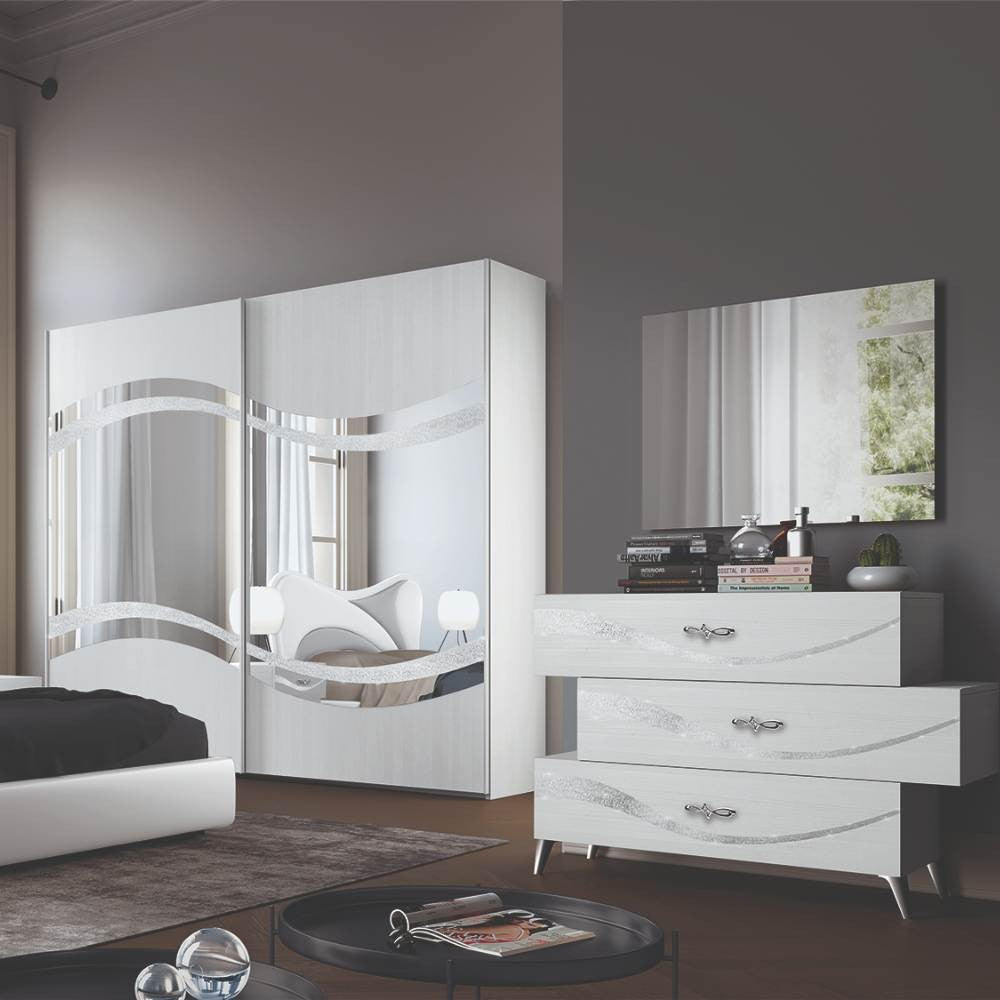 Camera da letto Delia bianco frassinato con decorazioni argento