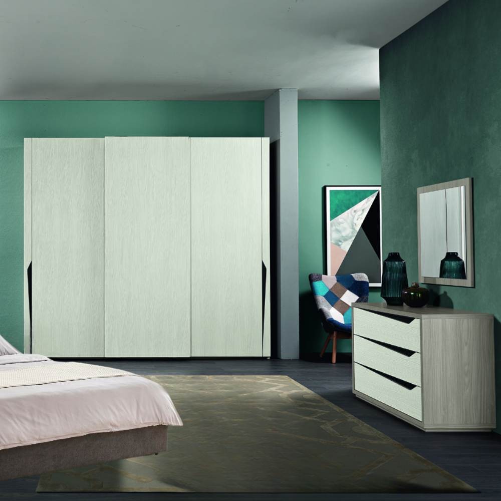 Camera da letto Dorotea armadio 3 ante scorrevoli grigio reina e cenere