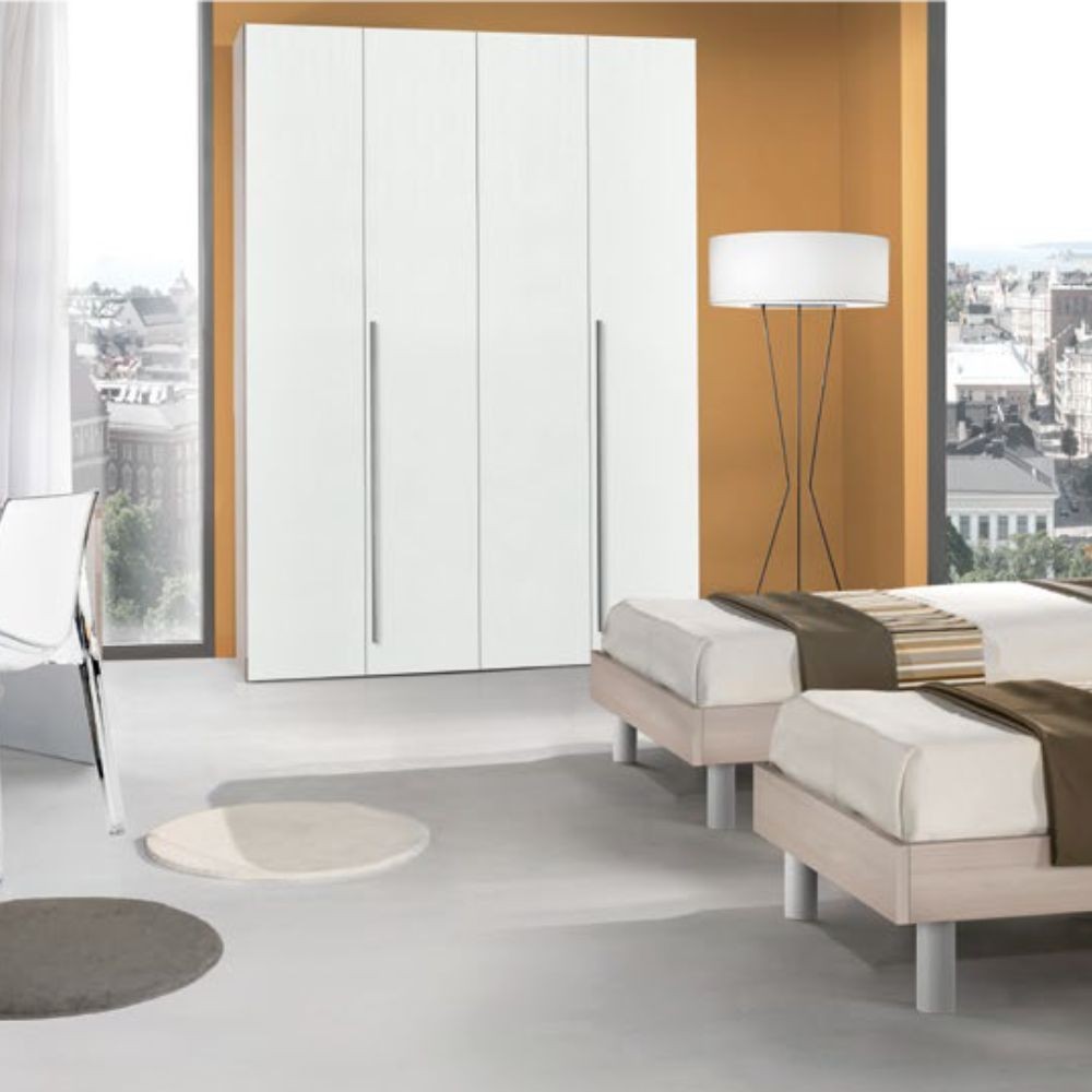 Camera da letto Georgie con armadio 4 ante bianco larice e letto Snello grigio chiaro