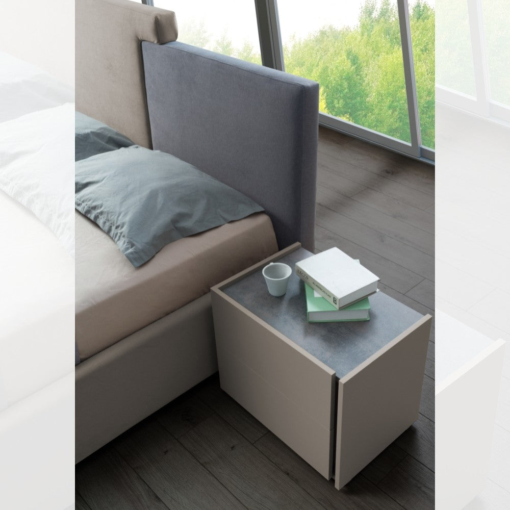 Camera da letto Liana colore canapa con letto contenitore e testiera grigio tortora