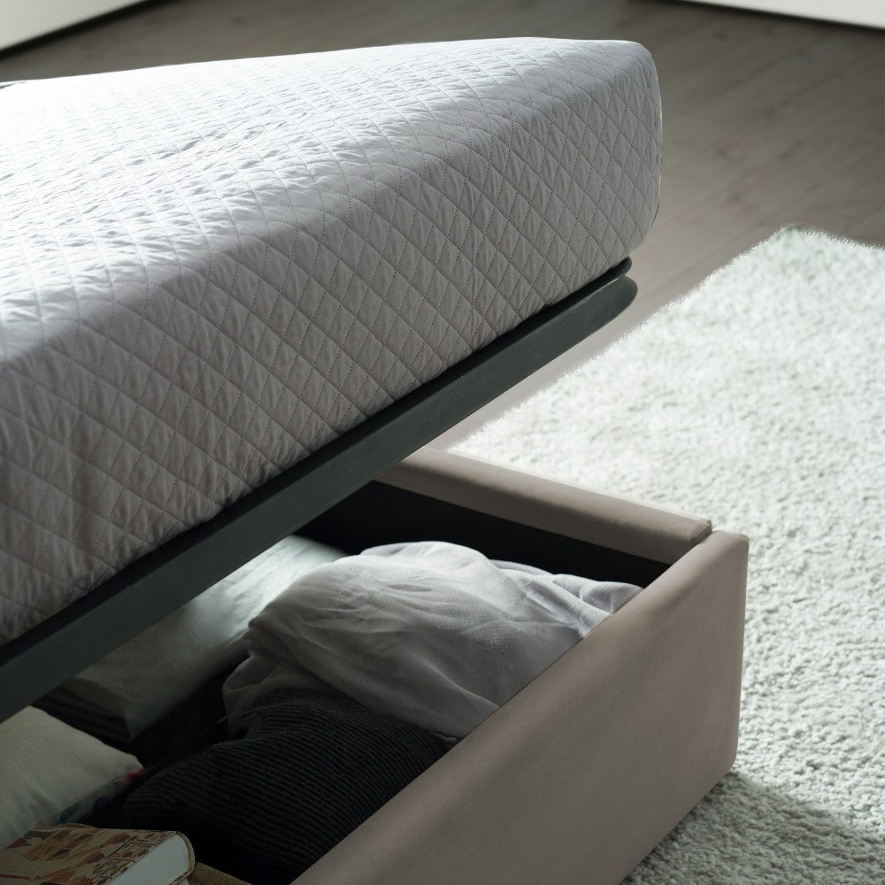 Camera da letto Liana colore canapa con letto contenitore e testiera grigio tortora