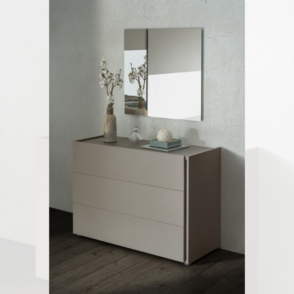 Camera da letto Liana colore canapa con letto contenitore e testiera grigio tortora