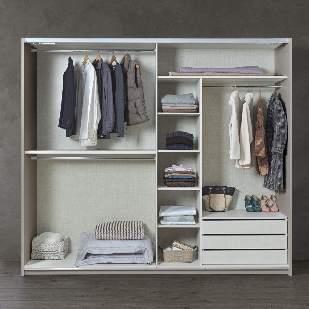 Camera da letto Liana colore canapa con letto contenitore e testiera grigio tortora