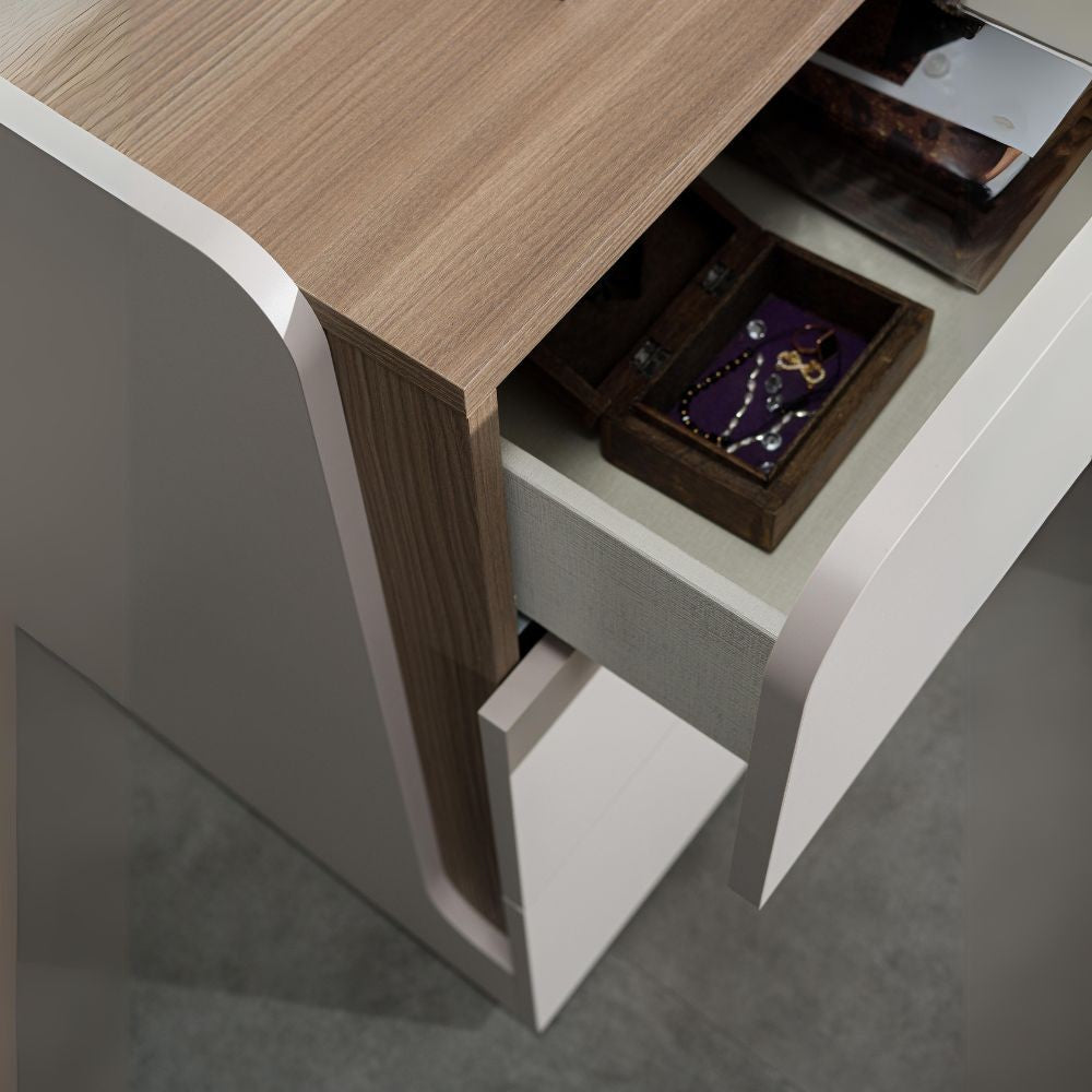 Camera da letto Loana con letto imbottito contenitore e armadio 6 ante con specchi colore cashmere biscotto