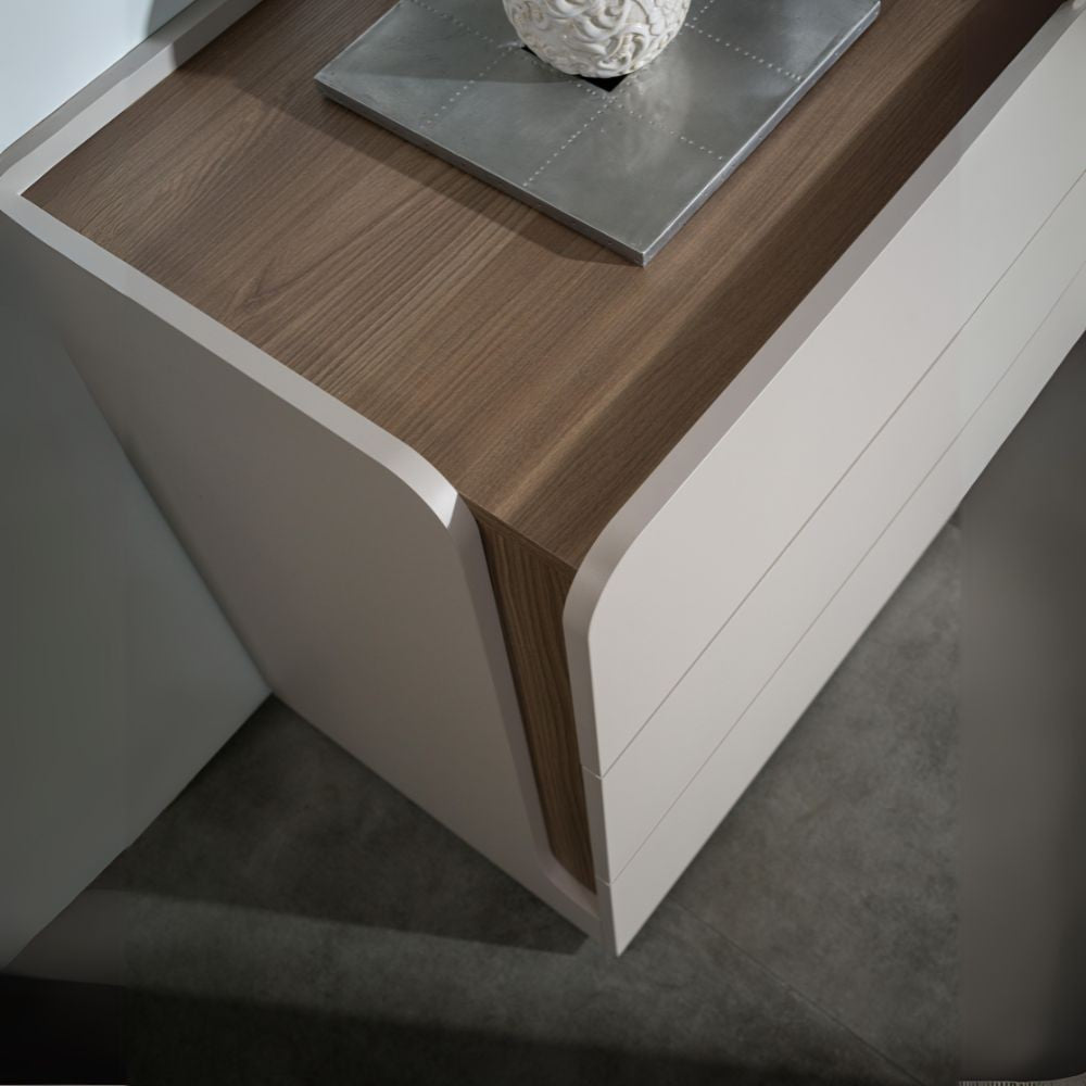 Camera da letto Loana con letto imbottito contenitore e armadio 6 ante con specchi colore cashmere biscotto