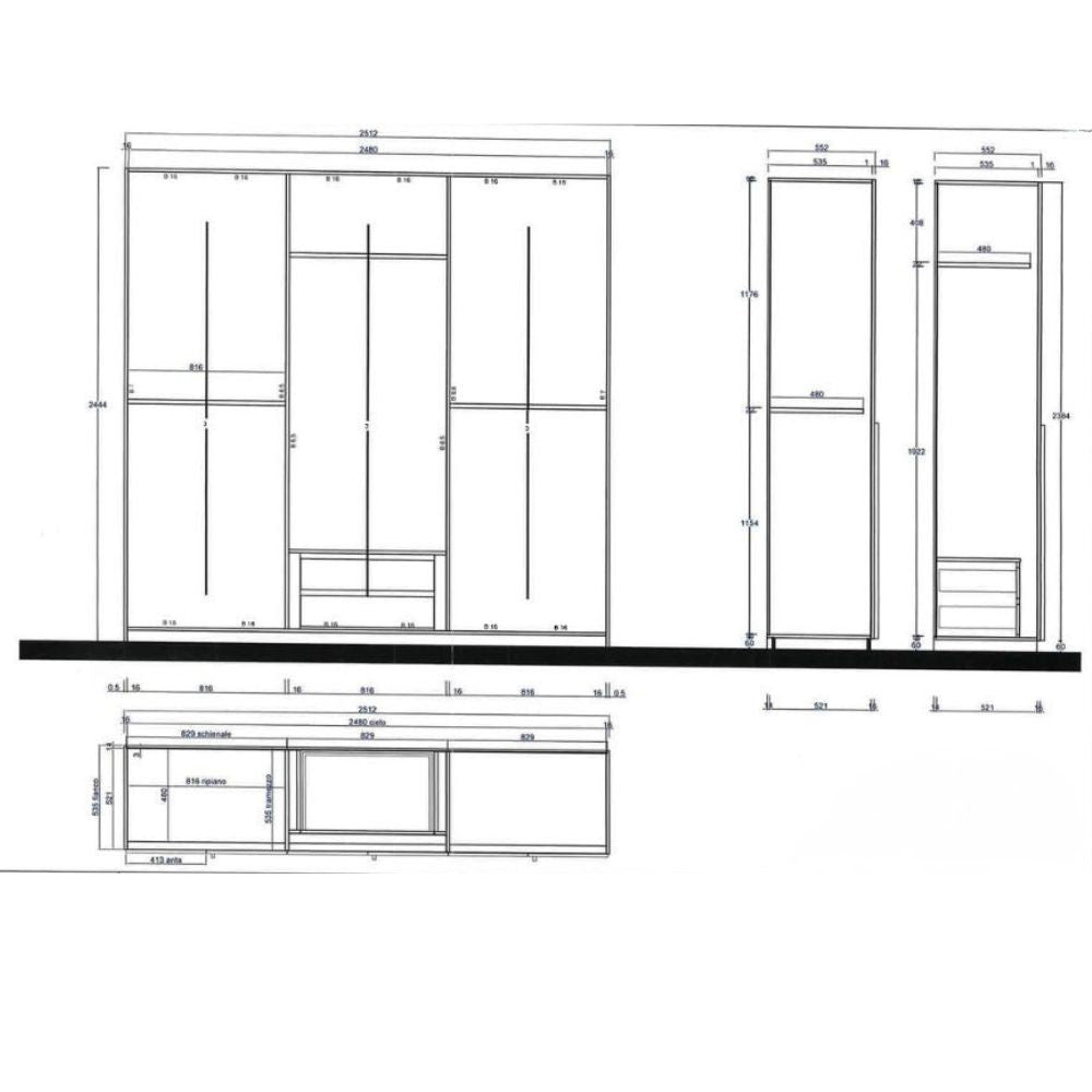 Camera da letto Michela con armadio 6 ante battenti con specchio in bianco neve e letto matrimoniale Stiletto tortora