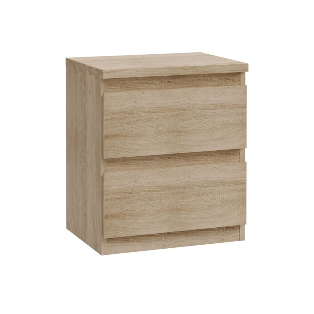 Camera da letto Milk con armadio 2 ante scorrevoli e 2 ante battenti rovere e bianco e letto Stiletto tortora