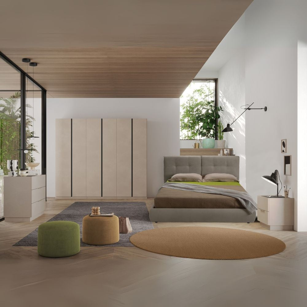 Camera da letto Musto con letto contenitore colore cashmere e antracite