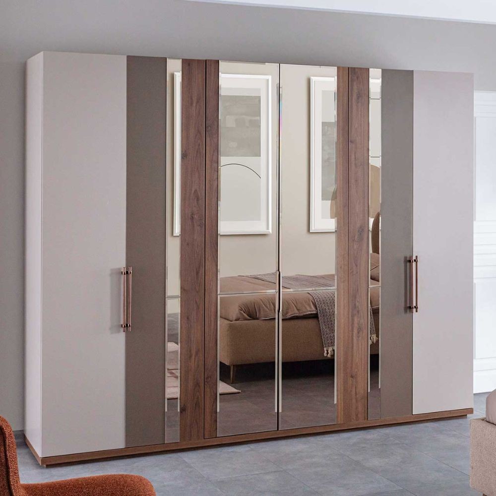 Camera da letto Pastel in colore beige, noce e dark coffee