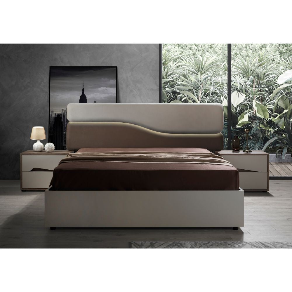 Camera da letto Soleil con letto contenitore colore cashmere e olmo biscotto