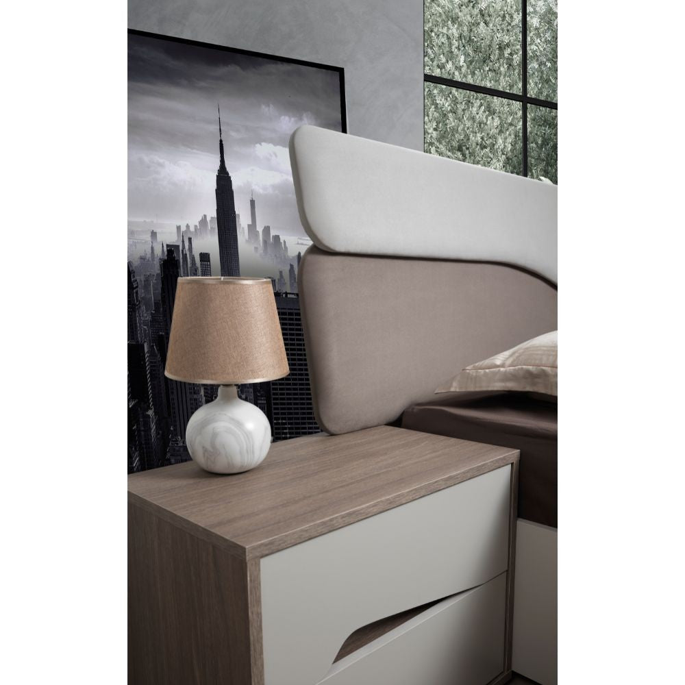Camera da letto Soleil con letto contenitore colore cashmere e olmo biscotto