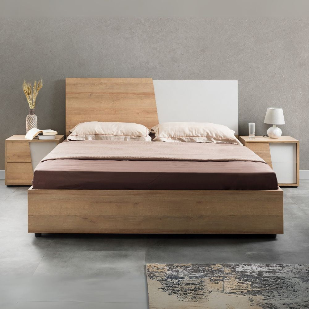 Camere da letto Fadri colore calce grigio chiaro e rovere miele