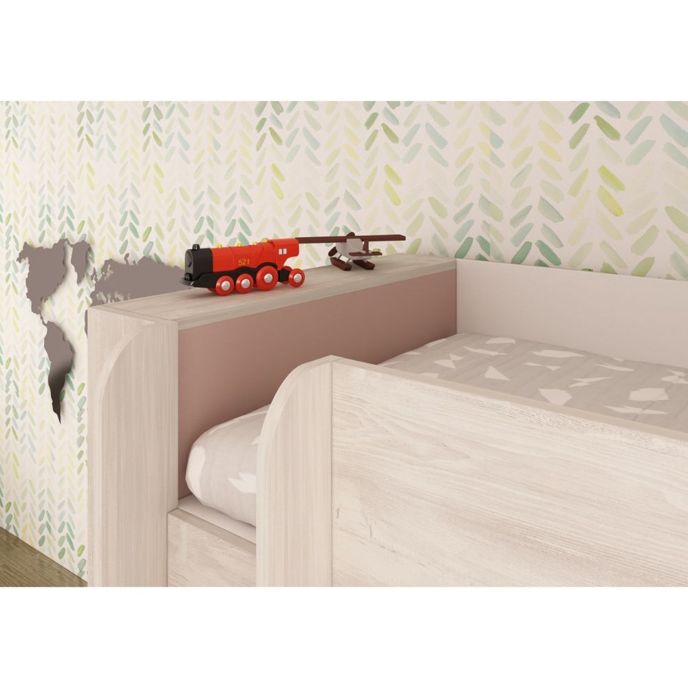 Cameretta 1262 con letto a castello con due cassettoni e armadio reversibile colore bianco consumato e rosa antico