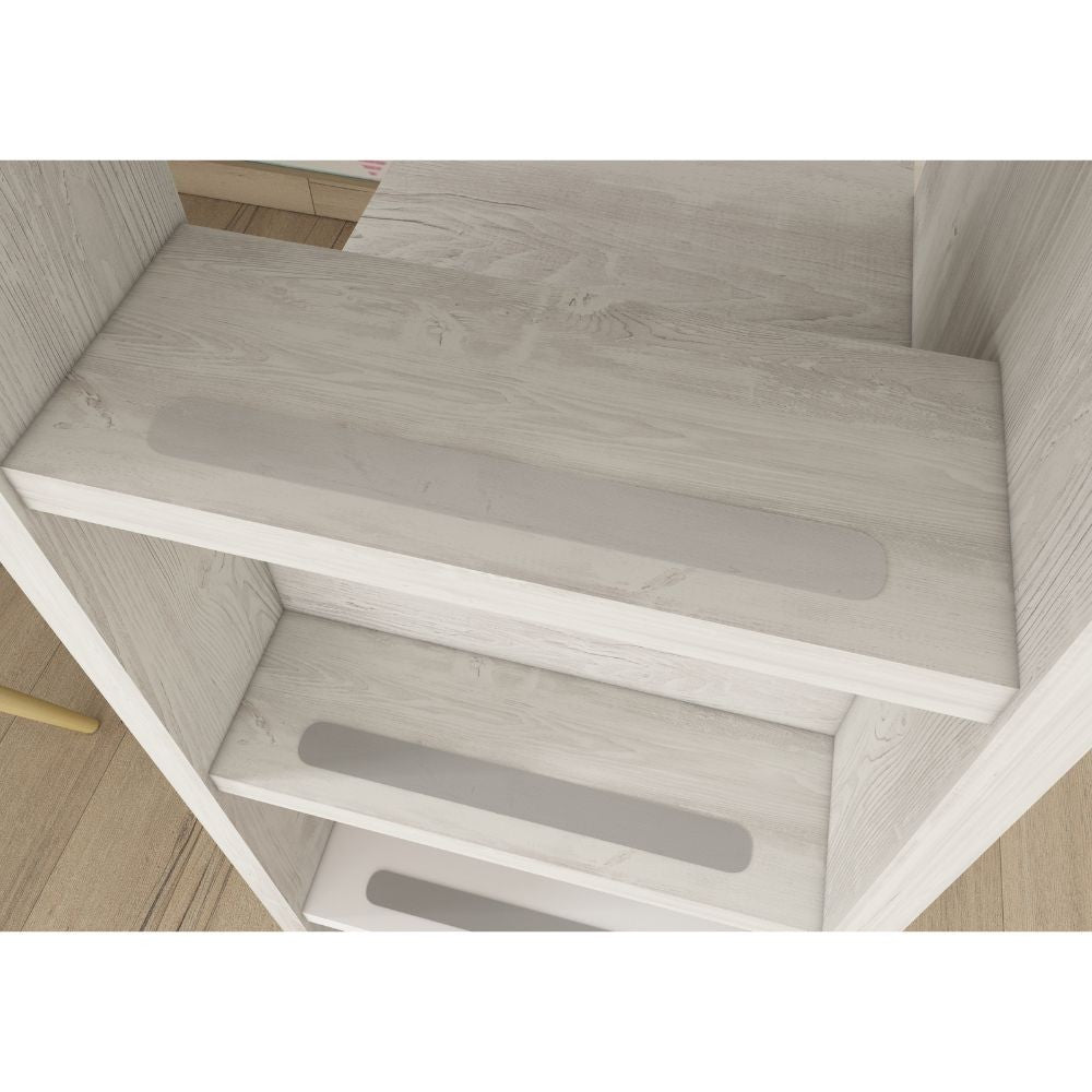 Cameretta 1262 con letto a castello con due cassettoni e armadio reversibile colore bianco consumato e rosa antico