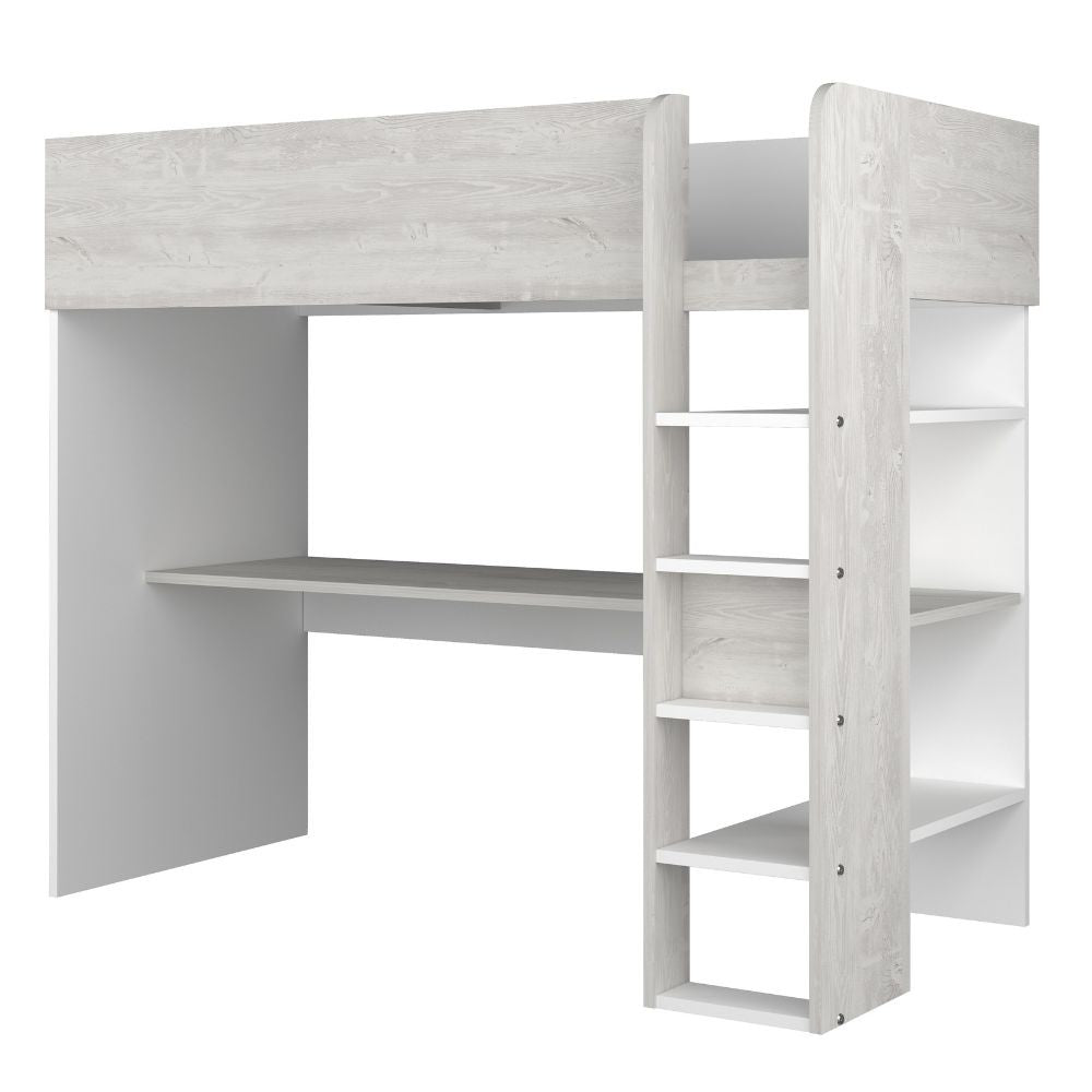 Cameretta 2278 con letto a soppalco con scrivania sottostante colore bianco e bianco consumato
