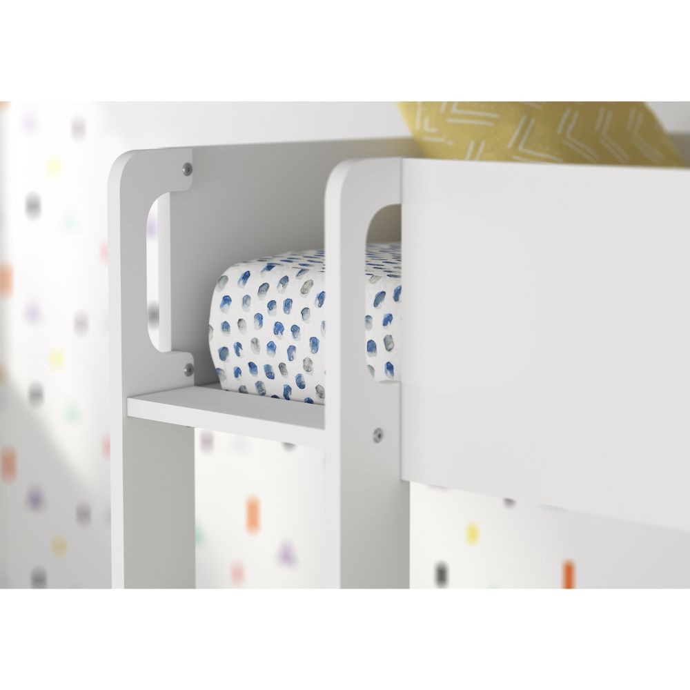 Cameretta con letto a castello con cassettoni e armadio reversibile colore rovere e bianco