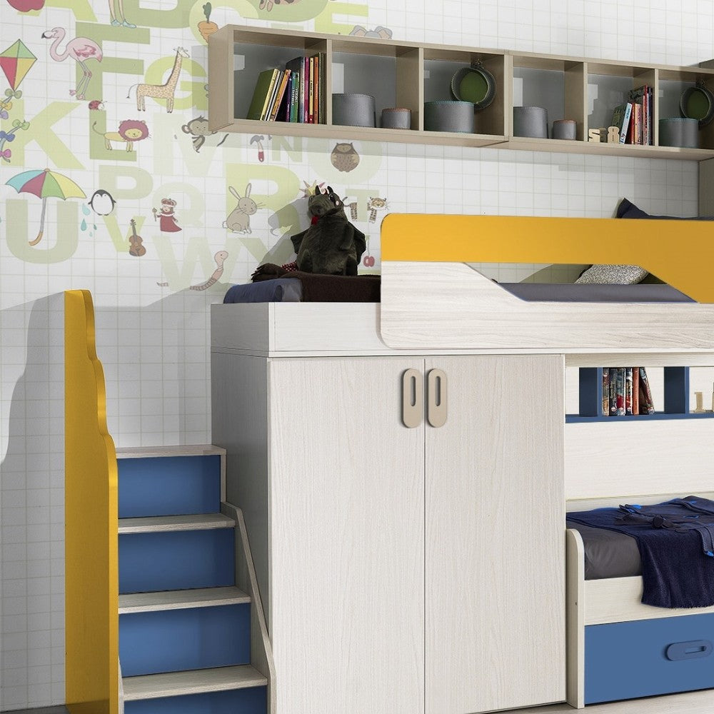 Cameretta soppalco Milly con 3 letti colore  kiri avio giallo