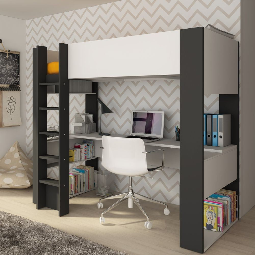 Cameretta 1651 con letto a soppalco e scrivania sottostante colore bianco e antracite