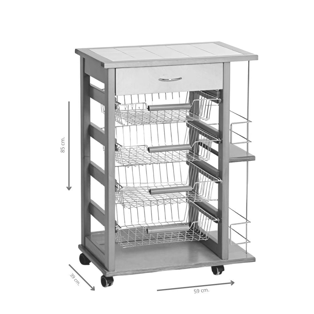 Carrello Vesuvio con cassetto e portabottiglie bianco