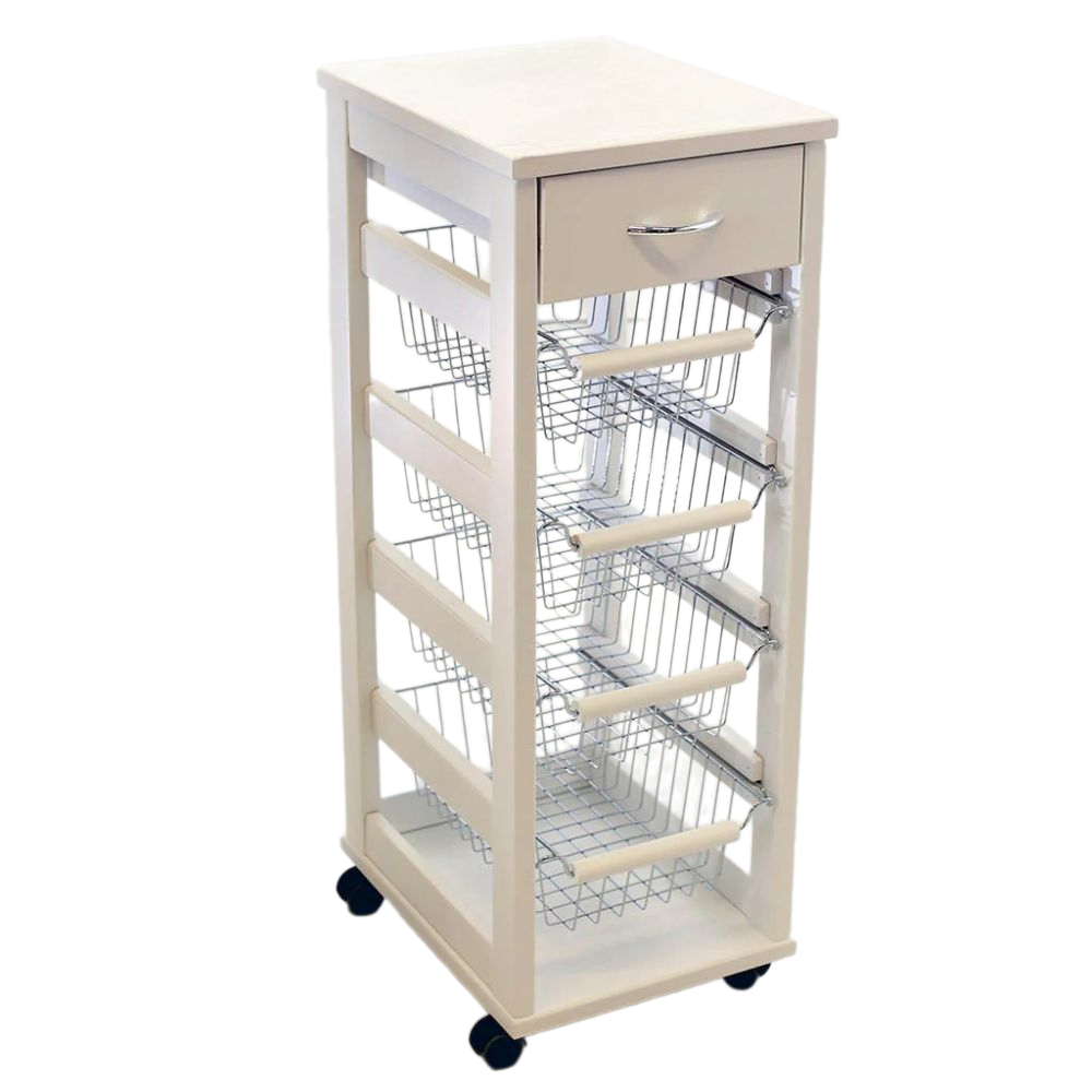 Carrello Vesuvio salvaspazio con piano in legno bianco