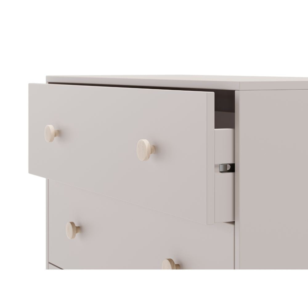 Cassettiera Enola in legno massiccio con 3 cassetti beige e gambe pino