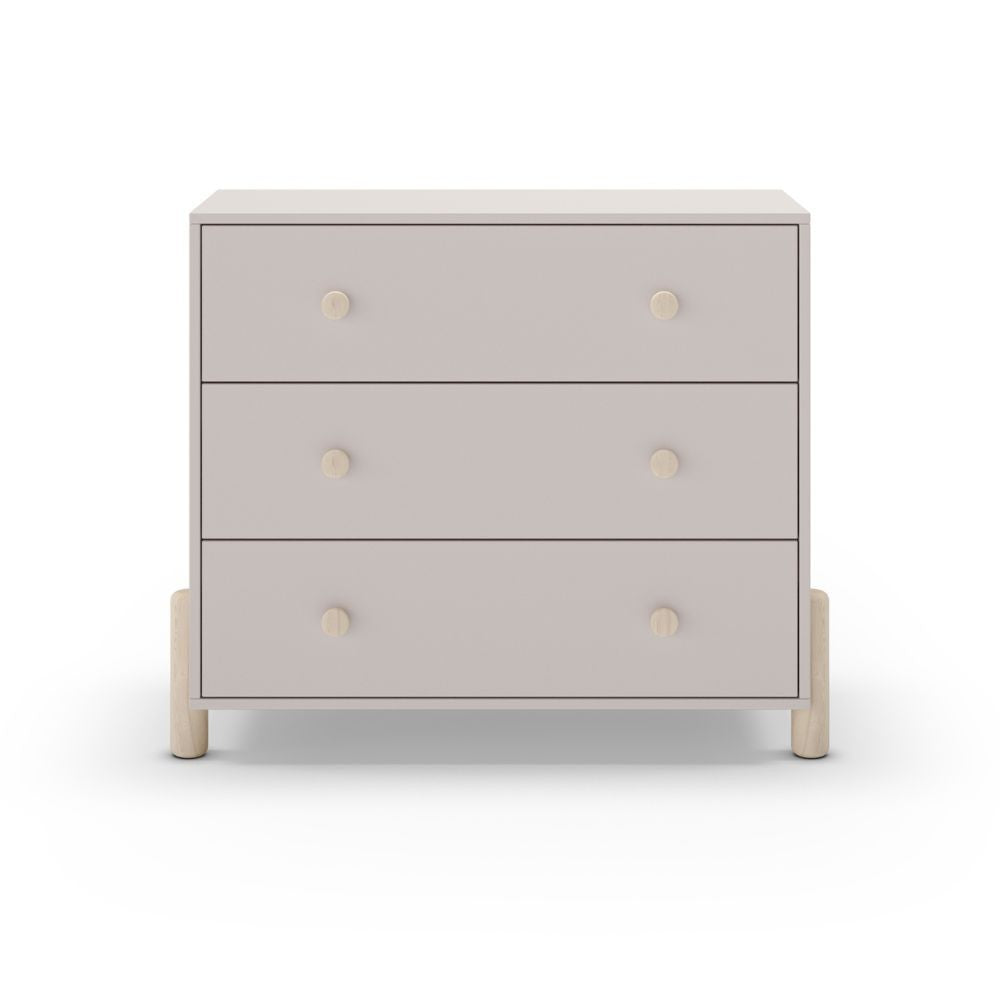Cassettiera Enola in legno massiccio con 3 cassetti beige e gambe pino