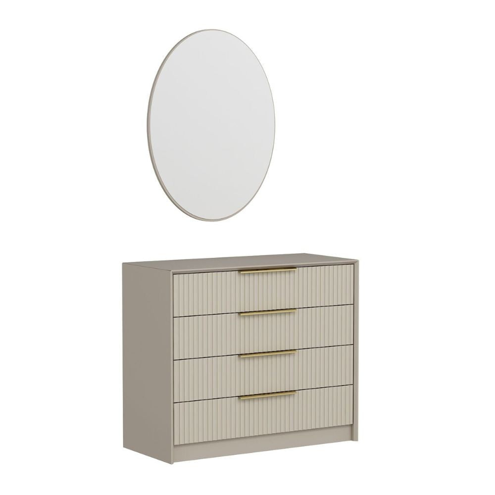 Cassettiera Kale 4 cassetti effetto cannettato colore cashmere con specchio