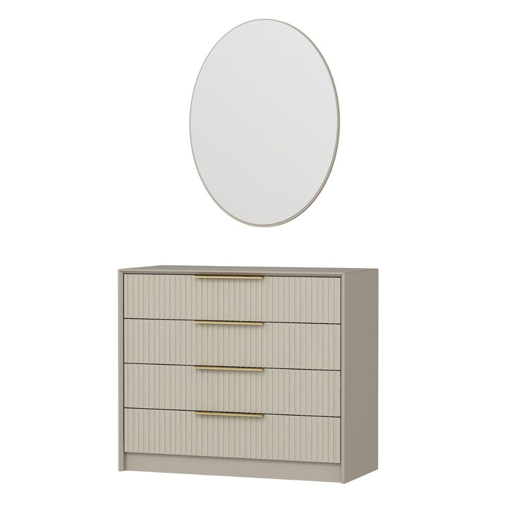 Cassettiera Kale 4 cassetti effetto cannettato colore cashmere con specchio