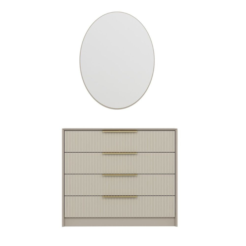 Cassettiera Kale 4 cassetti effetto cannettato colore cashmere con specchio