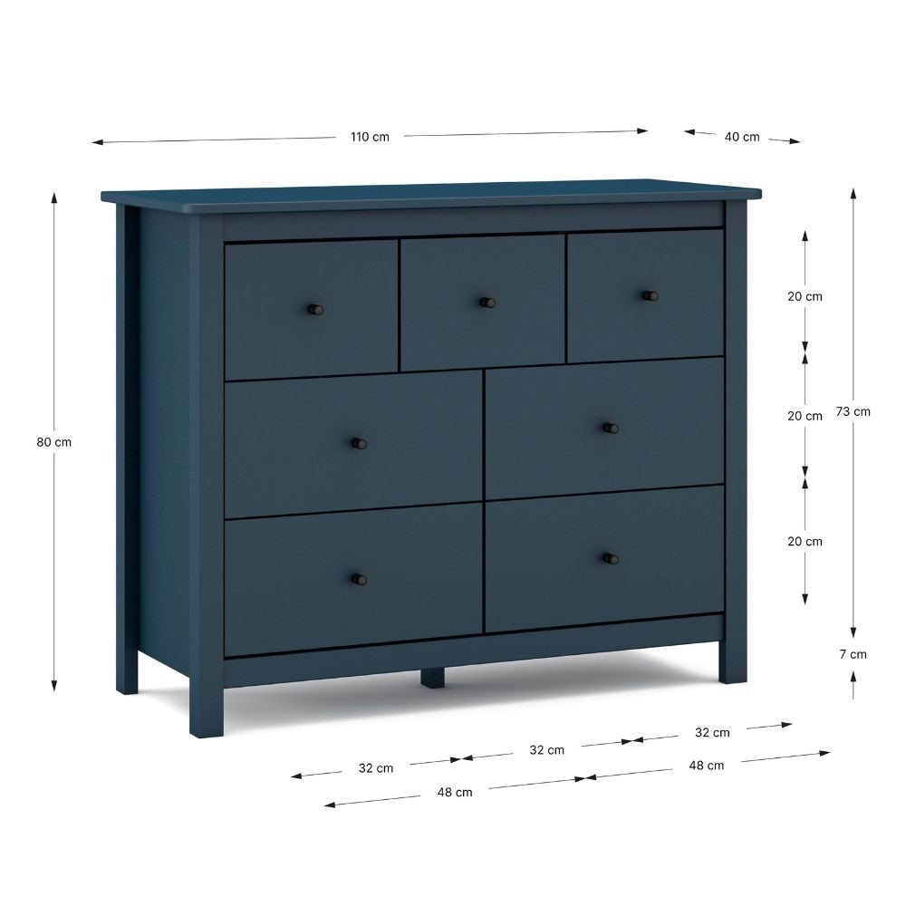 Cassettiera Misti con 4 cassettoni e 3 cassettini in legno massiccio blu