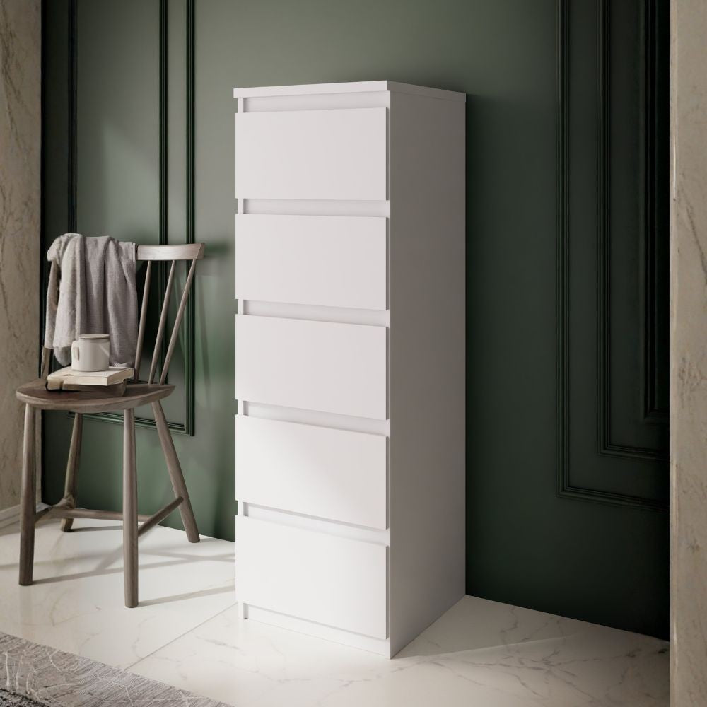Cassettiera Morgan 5 cassetti 41.8 x 42.2 x H 128 cm. colore bianco opaco